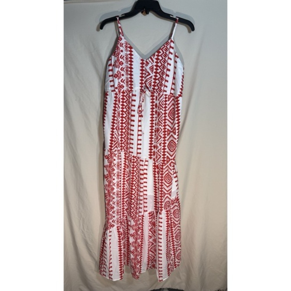 Dokotoo Women's Red White Boho Maxi Dress Spaghetti Strap Size S NWT‎